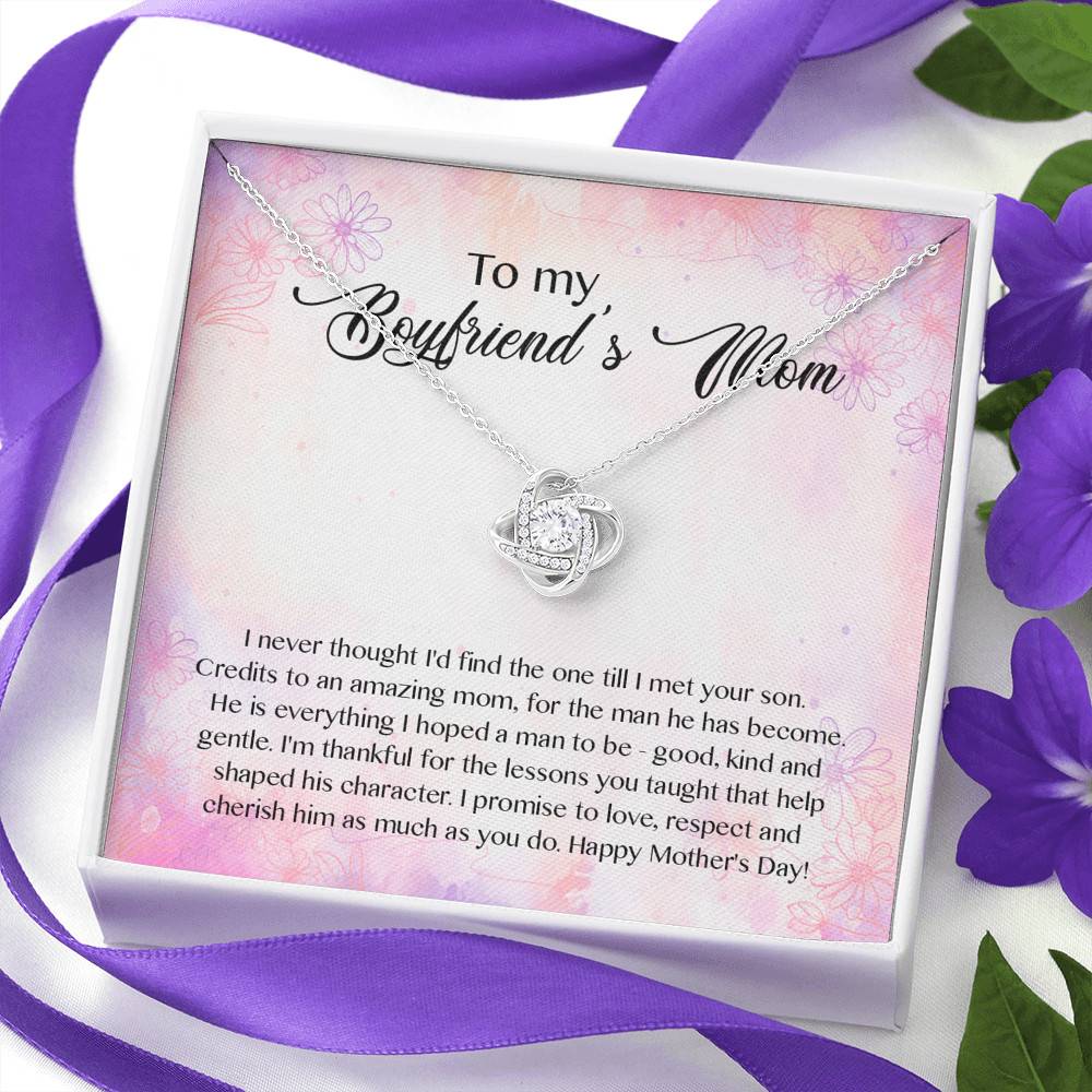 To My Boyfriend's Mom I Never Thought I'd Find The One Till I Met Your Son Love Knot Pendant Necklace