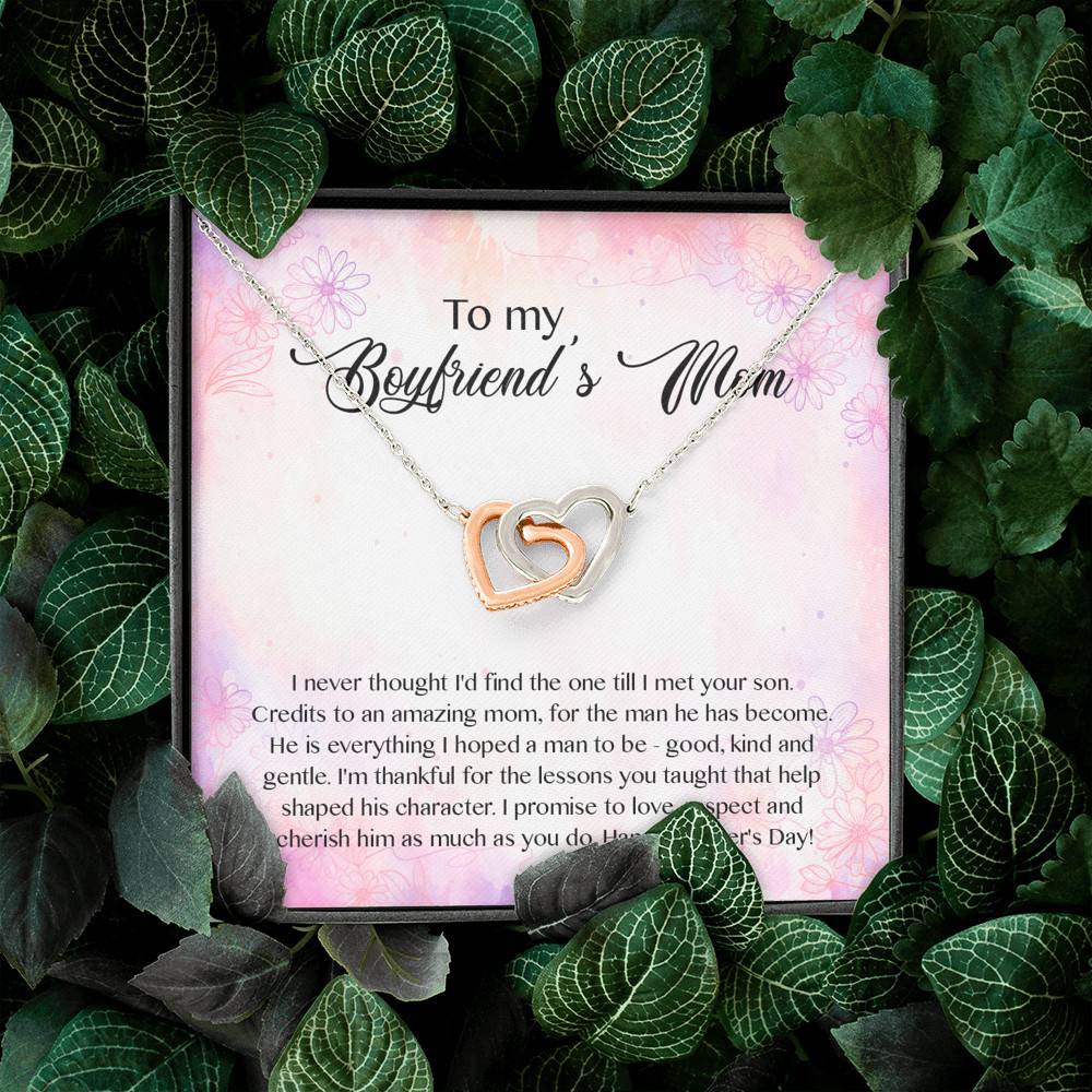 To My Boyfriend's Mom I Never Thought I'd Find The One Till I Met Your Son Interlocking Hearts Pendant Necklace