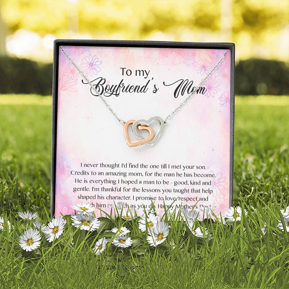 To My Boyfriend's Mom I Never Thought I'd Find The One Till I Met Your Son Interlocking Hearts Pendant Necklace