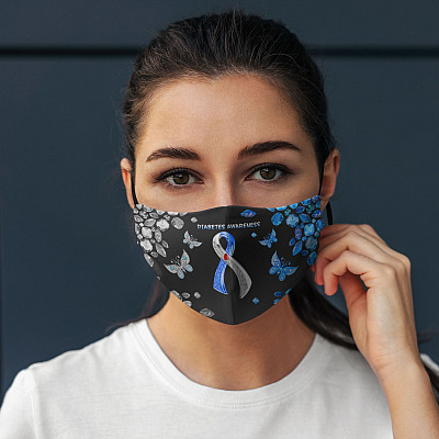 Diabetes Awareness Butterfly Washable Reusable Custom Printed Cloth Face Mask Cover - Diabetes Awareness Month Gifts