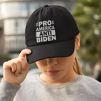 Alternative view of Pro America Anti Biden Funny Political Twill Cap - High-Profile Snapback Hat - Trucker Hat