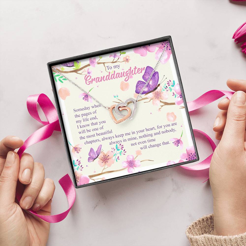 To My Granddaughter Someday When The Pages Of My Life End Interlocking Hearts Pendant Necklace
