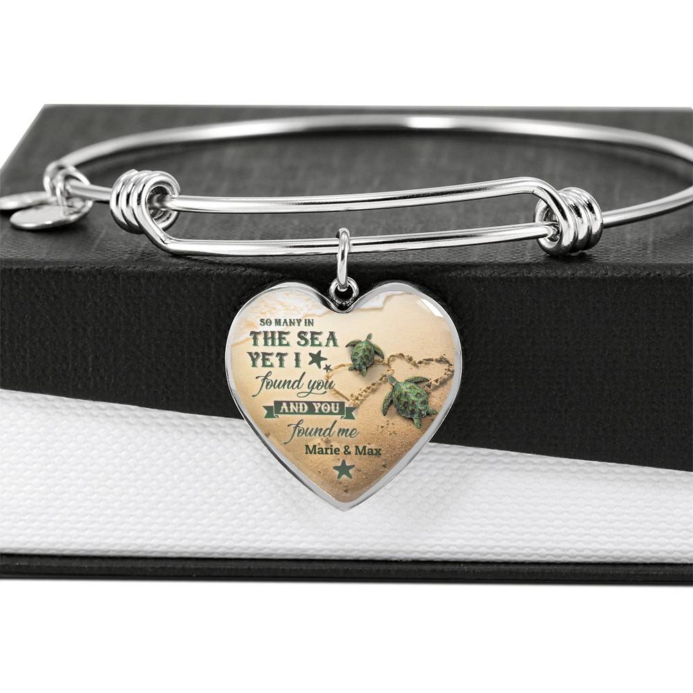 Personalized So Many in the Sea Yet I Found You and You Found Me Turtle Couple Heart Pendant Necklace