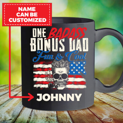 Personalized One Badass Bonus Dad Ceramic Coffee Mug - Personalized Bonus Dad Gift