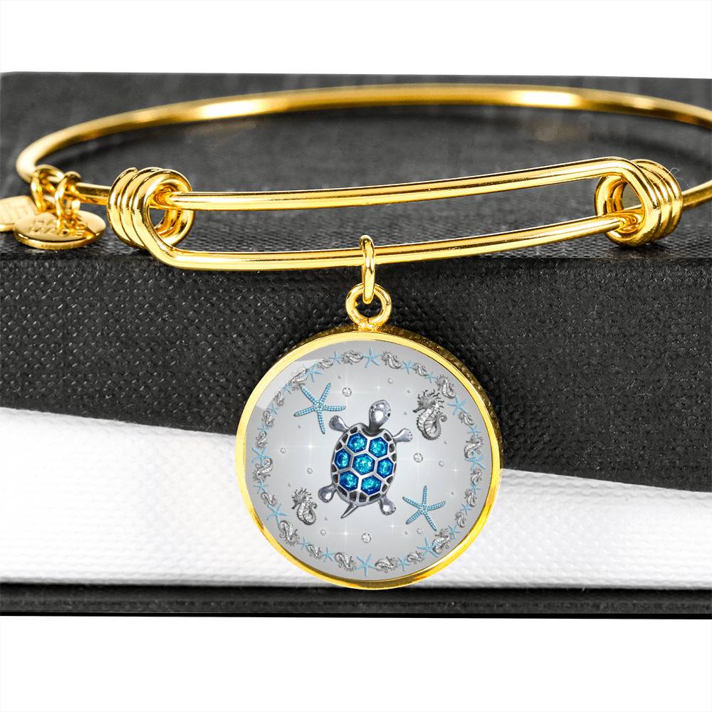 Sea Turtle Circle Pendant Necklace-Bangle