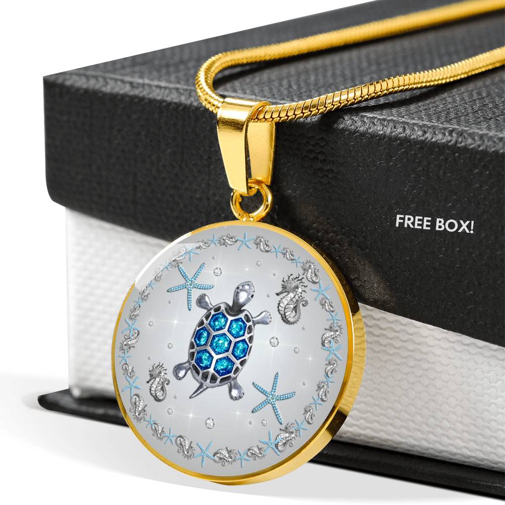 Sea Turtle Circle Pendant Necklace-Bangle