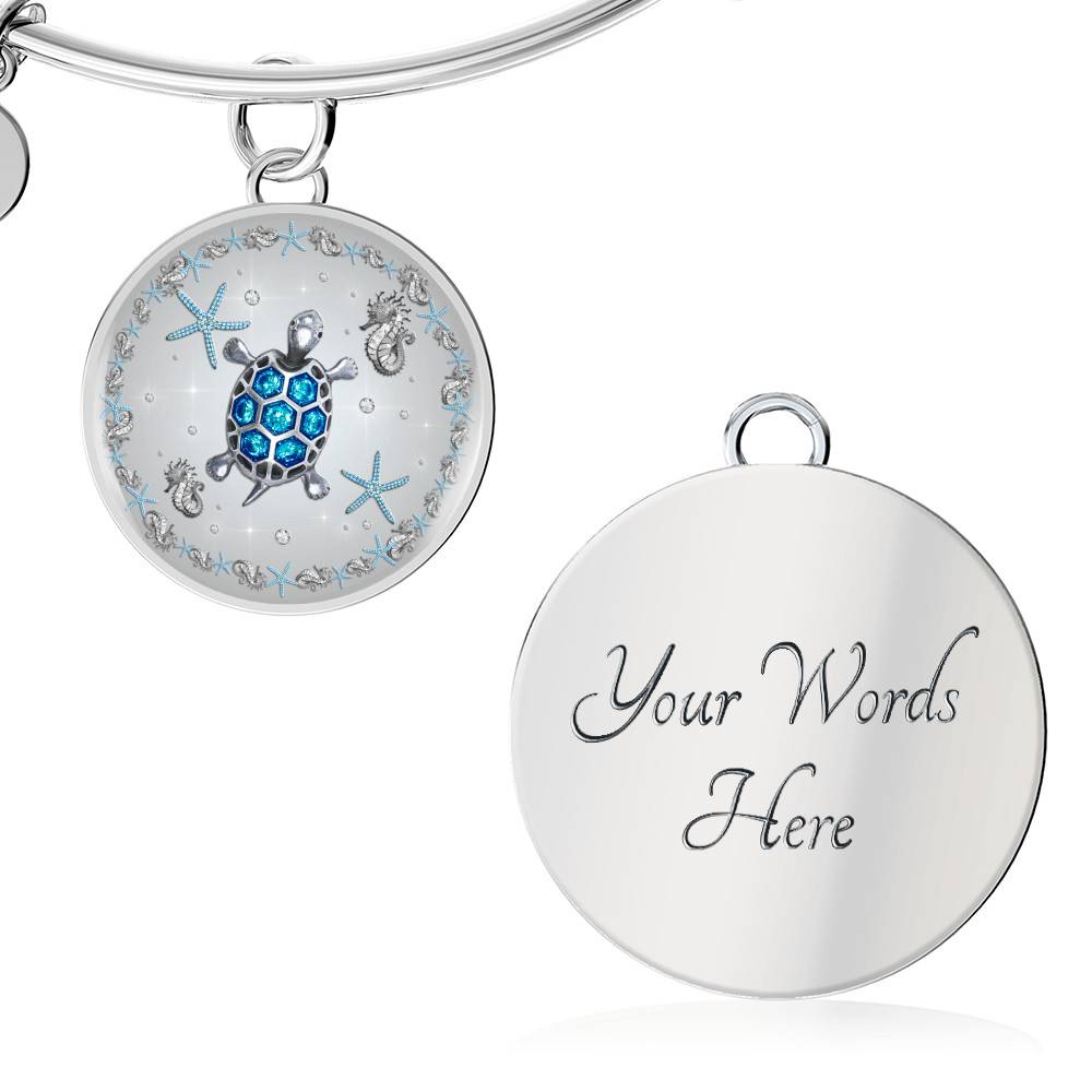 Sea Turtle Circle Pendant Necklace-Bangle