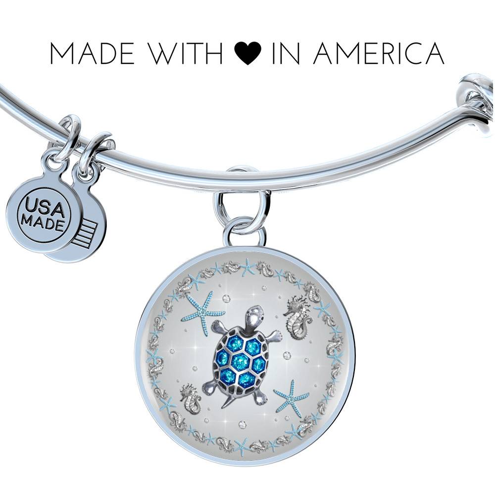 Sea Turtle Circle Pendant Necklace-Bangle