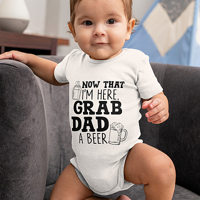 Alternative view of Father's Day Now That I'm Here Grab Dad a Beer Funny Baby Onesie - Baby Infant Bodysuit
