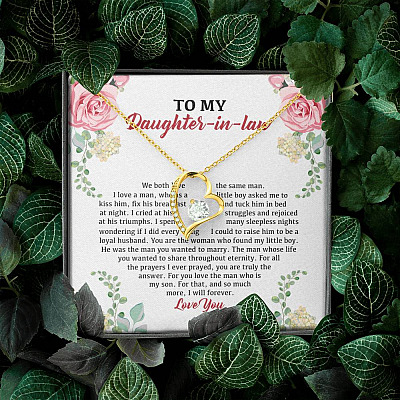 To My Daughter in Law We Love the Same Man You're the Answer I Love You Forever Love Pendant Necklace