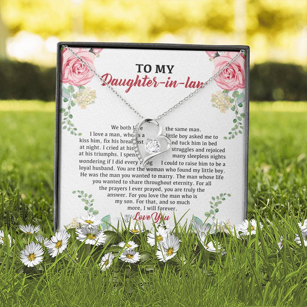 To My Daughter in Law We Love the Same Man You're the Answer I Love You Forever Love Pendant Necklace