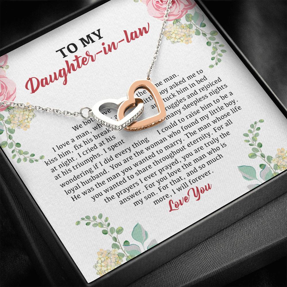To My Daughter in Law We Love the Same Man You're the Answer I Love You Interlocking Hearts Pendant Necklace To My Daughter in Law We Love the Same Man You're the Answer I Love You Interlocking Hearts Pendant Necklace