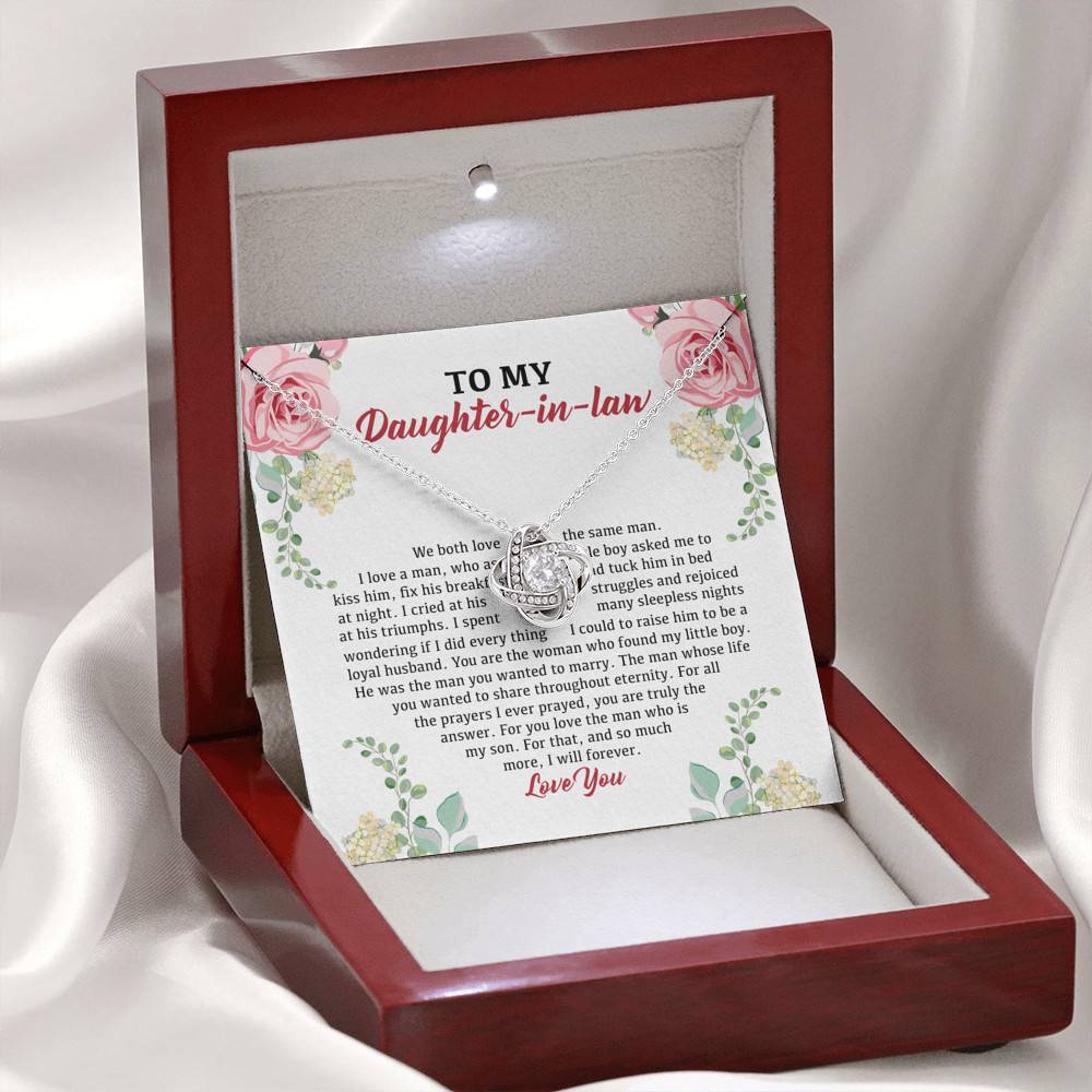 To My Daughter in Law We Love the Same Man You're the Answer I Love You Love Knot Pendant Necklace