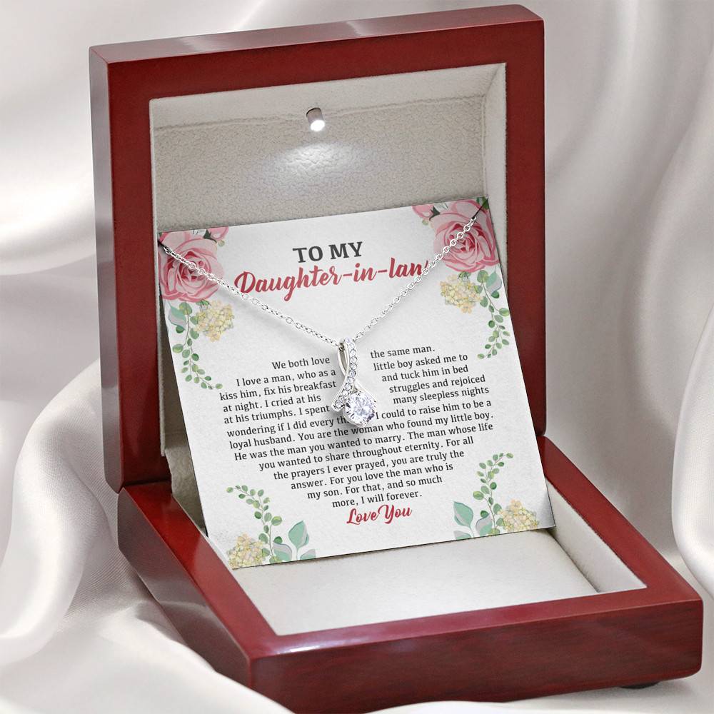 To My Daughter in Law We Love the Same Man You're the Answer I Love You Alluring Beauty Necklace