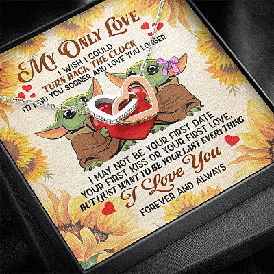 My Only Love I Wish I Could Turn Back The Clock Baby Yoda Couple Interlocking Hearts Pendant Necklace