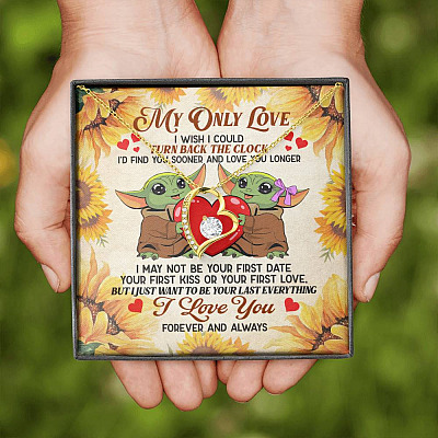 My Only Love I Wish I Could Turn Back The Clock Baby Yoda Couple Forever Love Heart Pendant Necklace