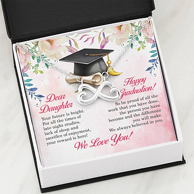 Dear Daughter Your Future Is Bright Happy Graduation We Always Believed In You Infinity Heart Pendant Necklace
