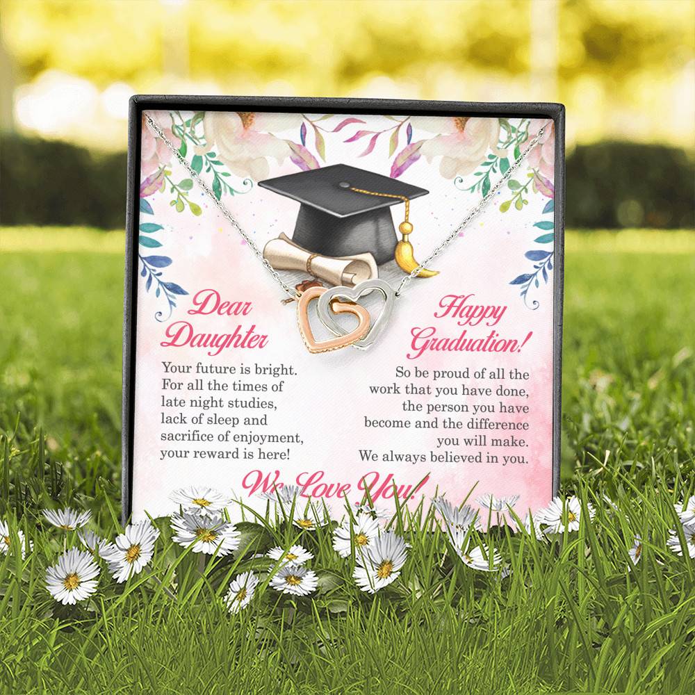 Dear Daughter Your Future Is Bright Happy Graduation We Always Believed In You Interlocking Hearts Pendant Necklace