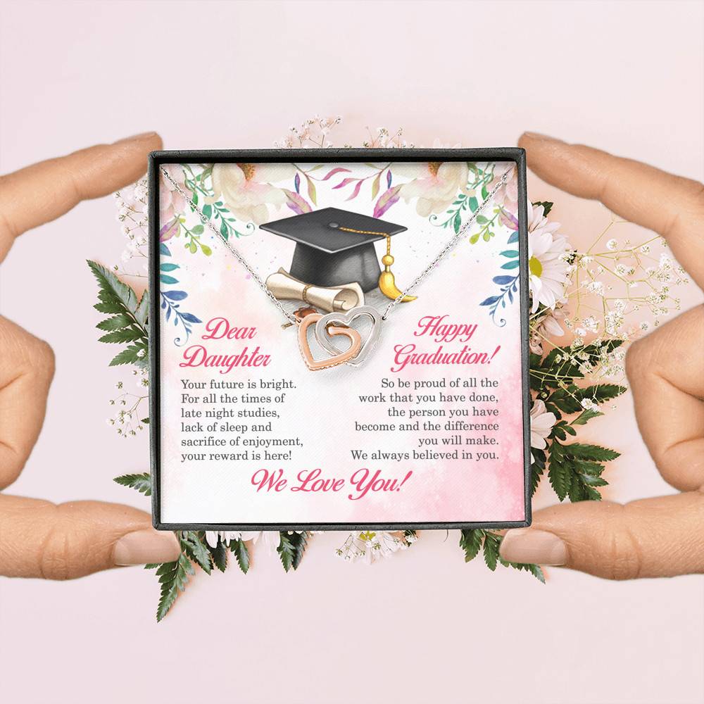 Dear Daughter Your Future Is Bright Happy Graduation We Always Believed In You Interlocking Hearts Pendant Necklace