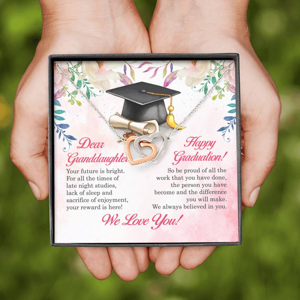 Dear Granddaughter Your Future Is Bright Happy Graduation We Always Believed In You Interlocking Hearts Pendant Necklace