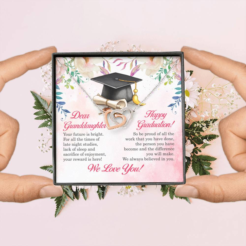 Dear Granddaughter Your Future Is Bright Happy Graduation We Always Believed In You Interlocking Hearts Pendant Necklace