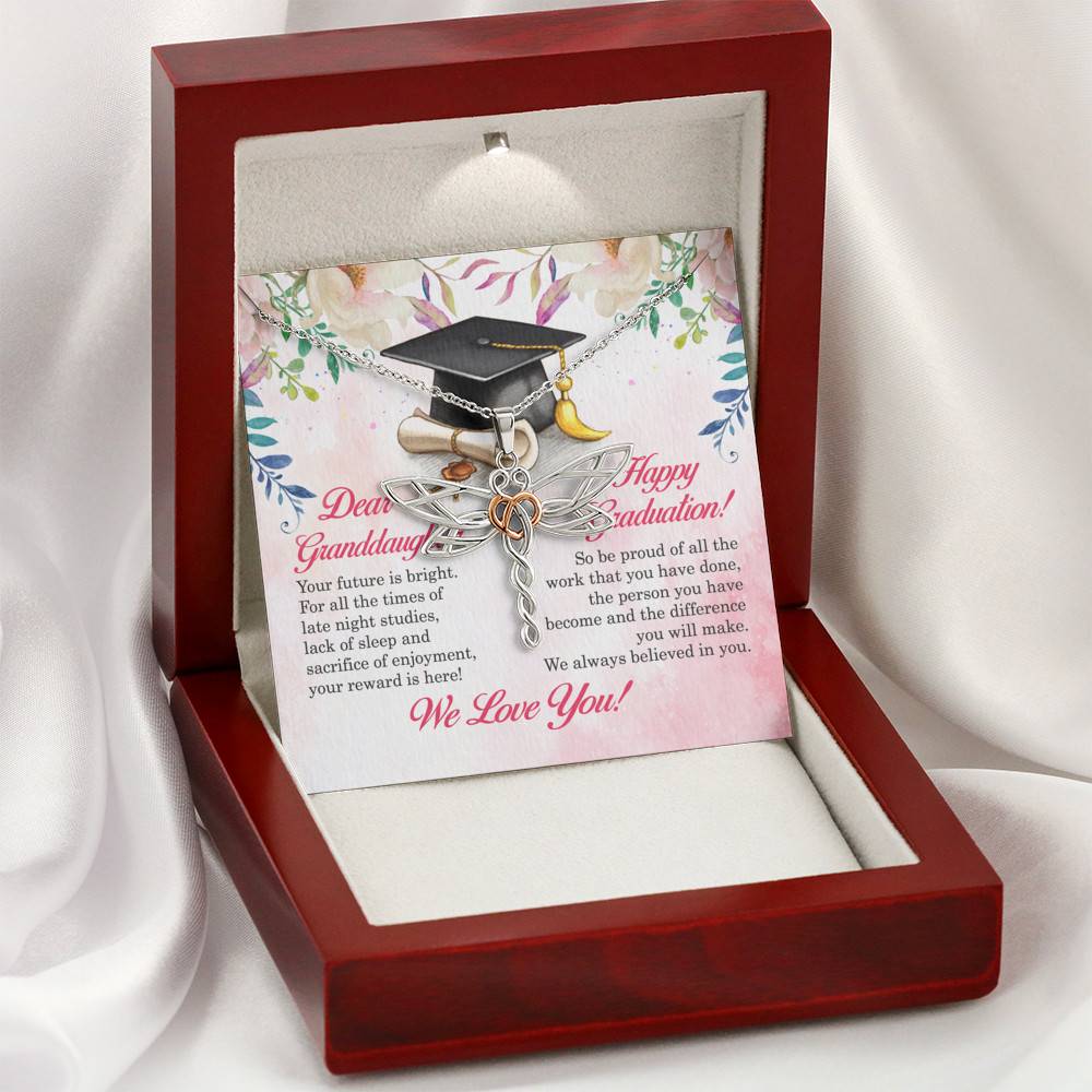 Dear Granddaughter Your Future Is Bright Happy Graduation We Always Believed In You Dragonfly Necklace