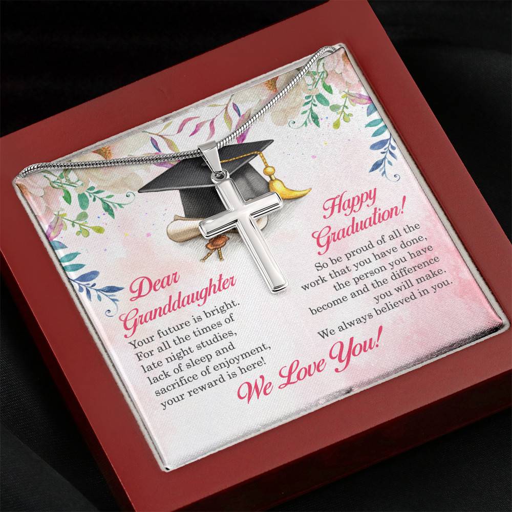 Dear Granddaughter Your Future Is Bright Happy Graduation We Always Believed In You Artisan Crafted Cross Necklace