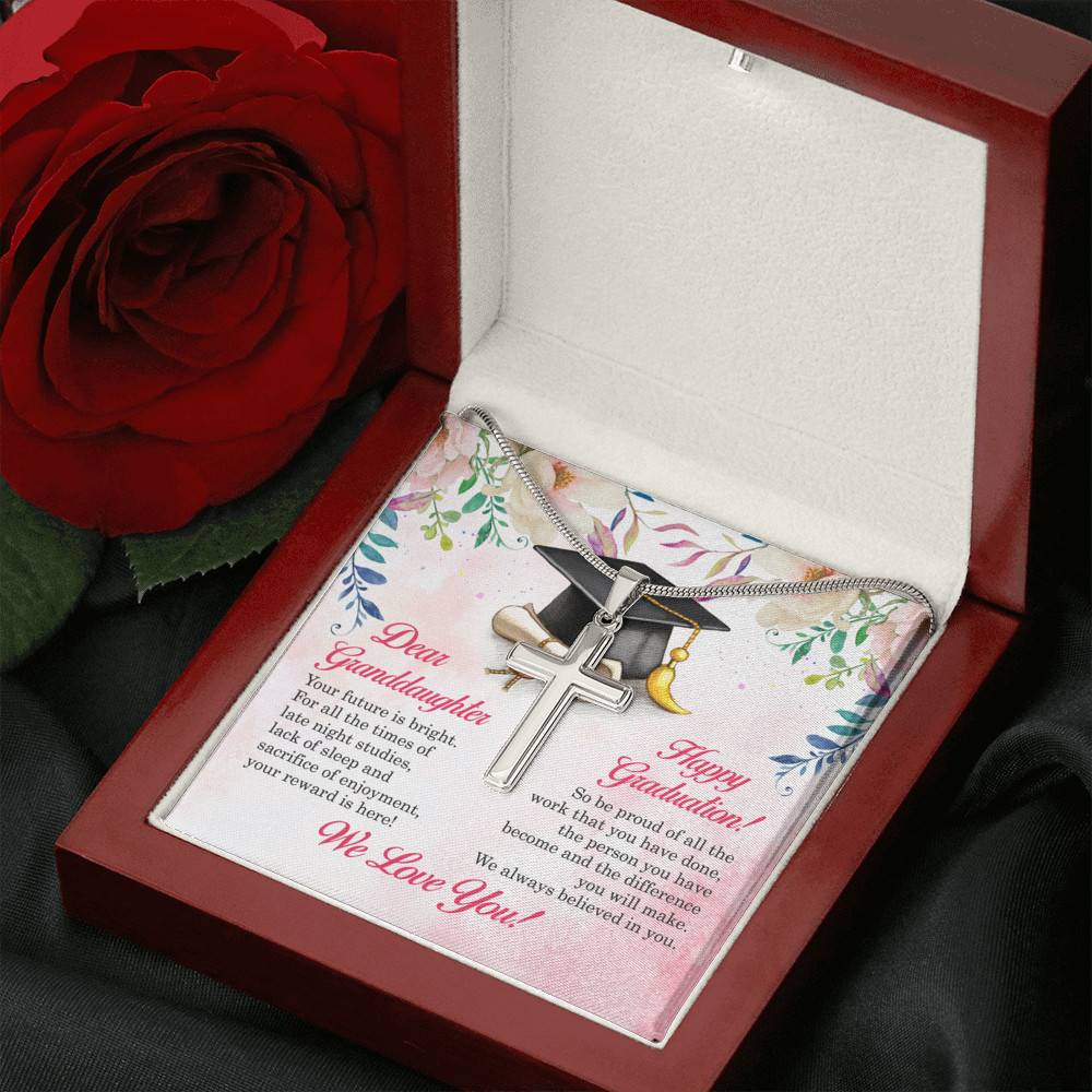 Dear Granddaughter Your Future Is Bright Happy Graduation We Always Believed In You Artisan Crafted Cross Necklace