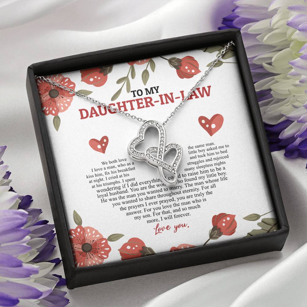 To My Daughter In Law We Both Love The Same Man I Will Forever Love You Double Hearts Necklace