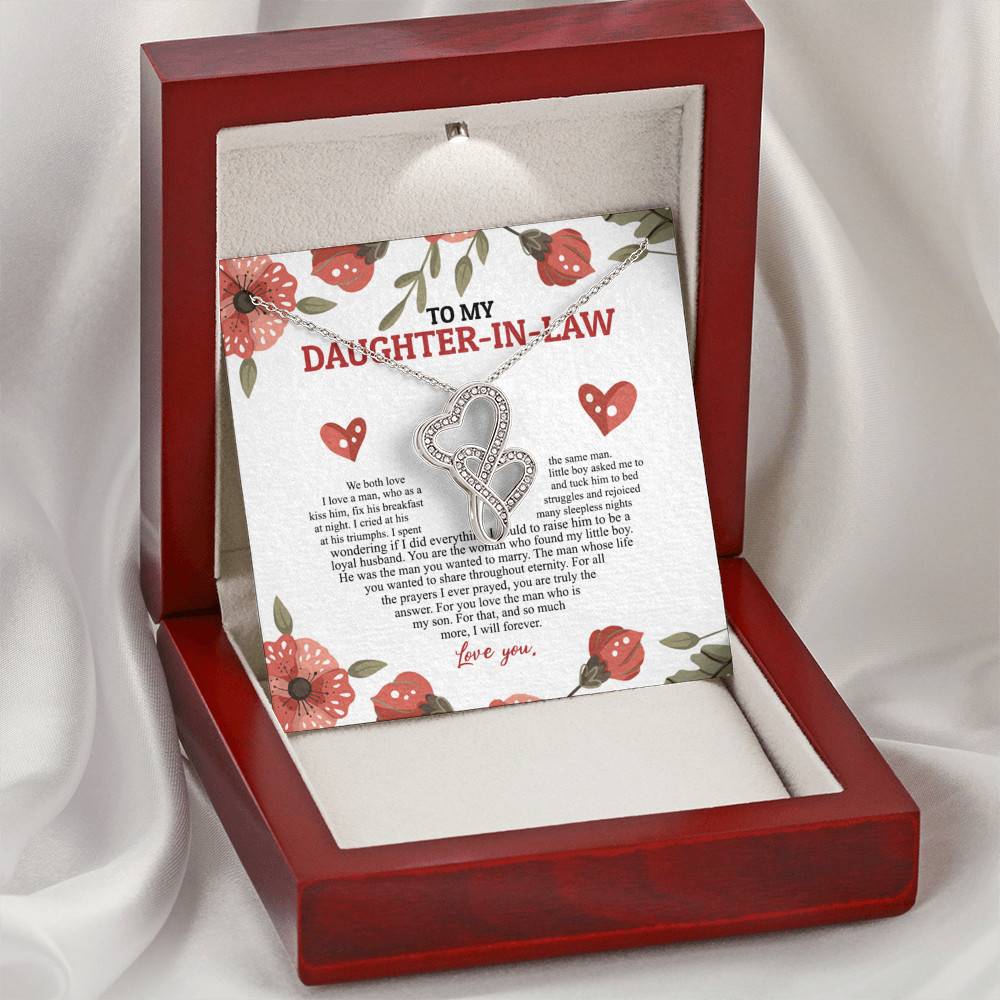 To My Daughter In Law We Both Love The Same Man I Will Forever Love You Double Hearts Necklace