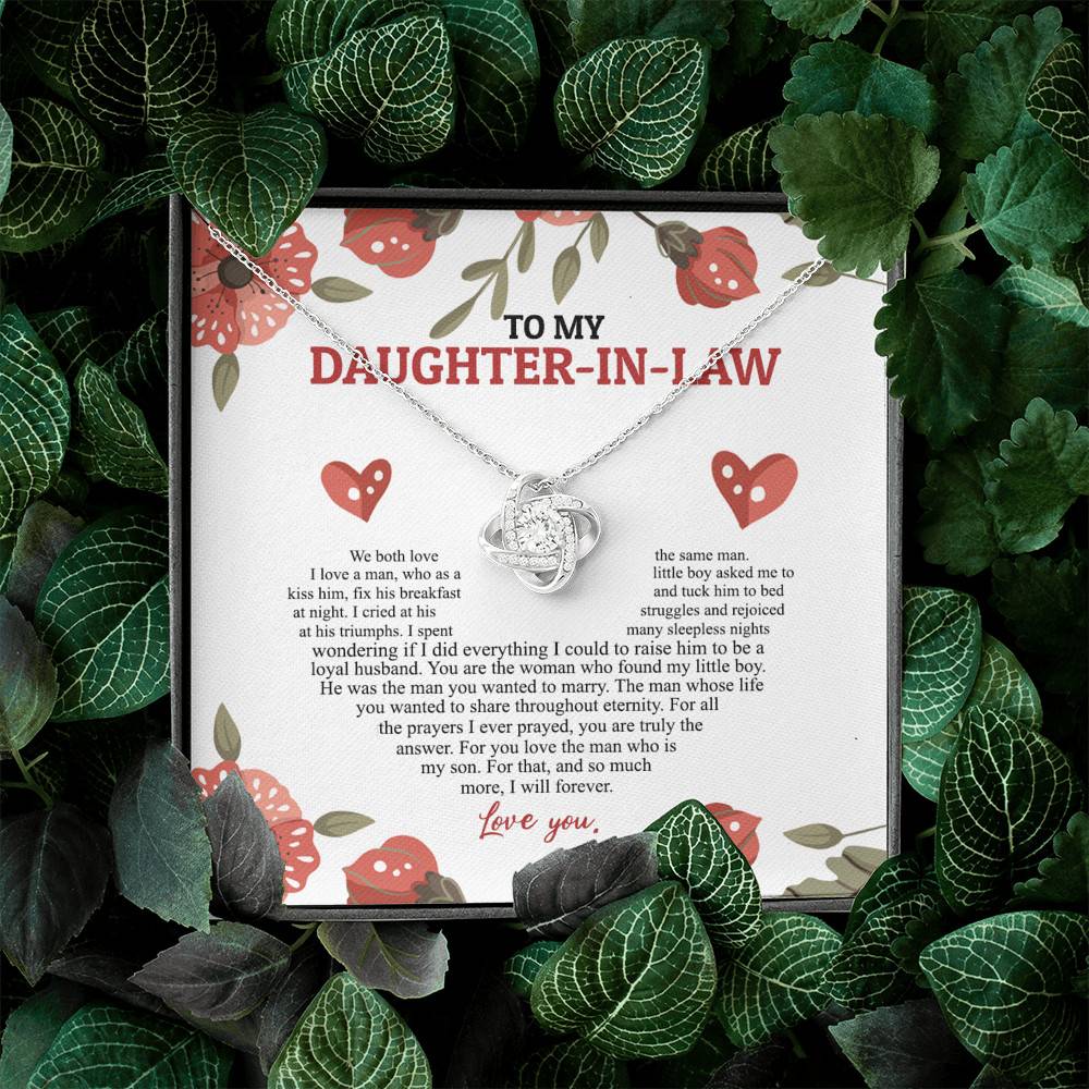 To My Daughter In Law We Both Love The Same Man I Will Forever Love You Love Knot Necklace