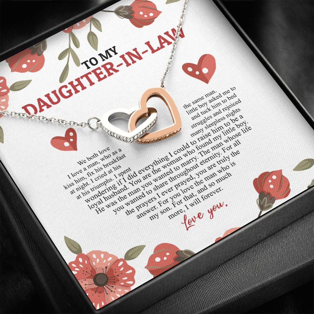 To My Daughter In Law We Both Love The Same Man I Will Forever Love You Joined Interlocking Hearts Necklace