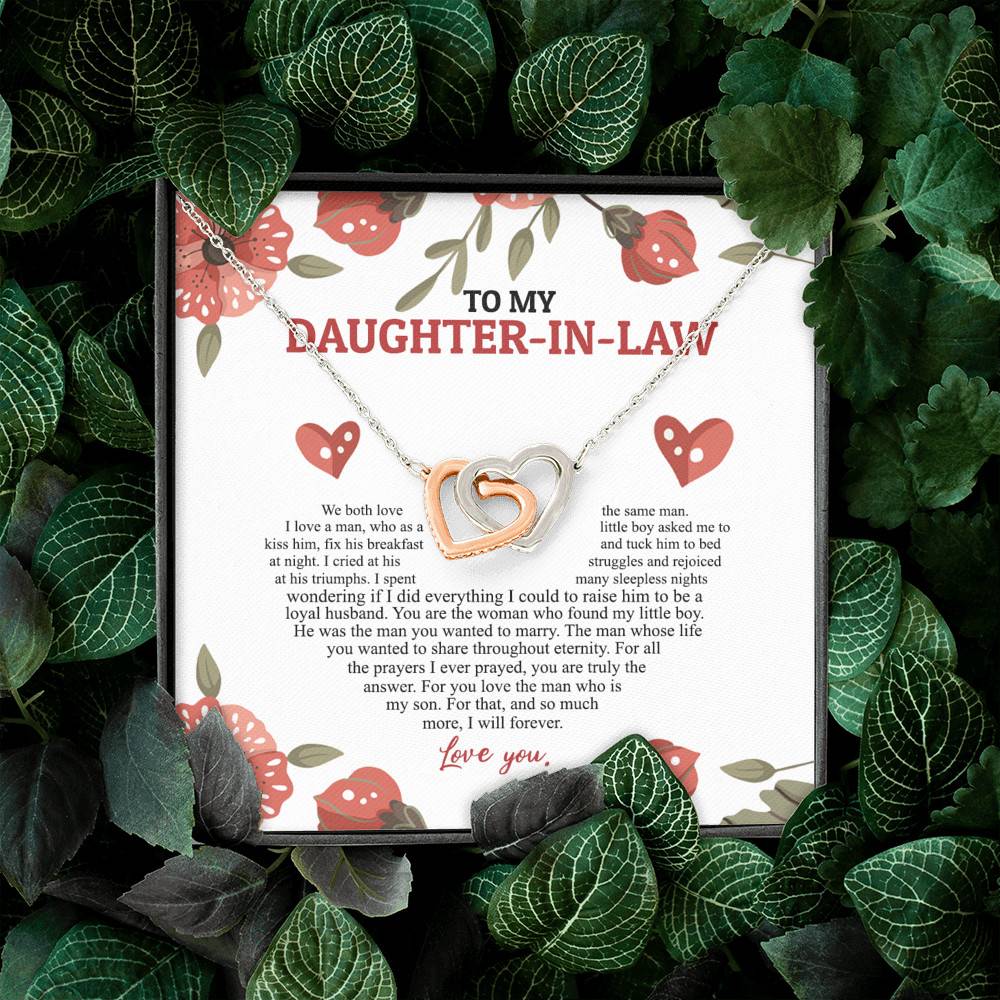 To My Daughter In Law We Both Love The Same Man I Will Forever Love You Joined Interlocking Hearts Necklace