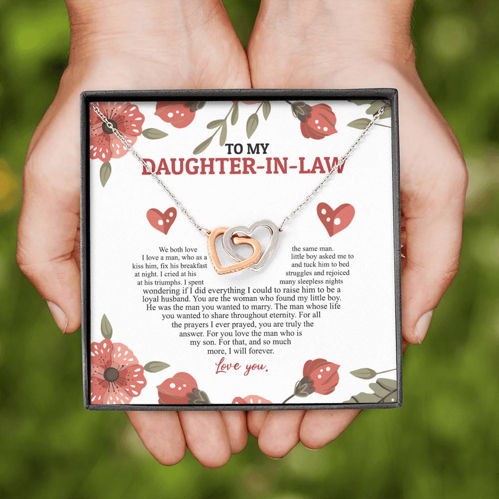 To My Daughter In Law We Both Love The Same Man I Will Forever Love You Joined Interlocking Hearts Necklace