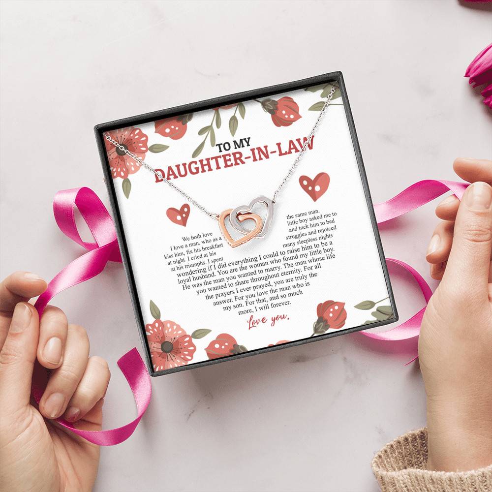 To My Daughter In Law We Both Love The Same Man I Will Forever Love You Joined Interlocking Hearts Necklace