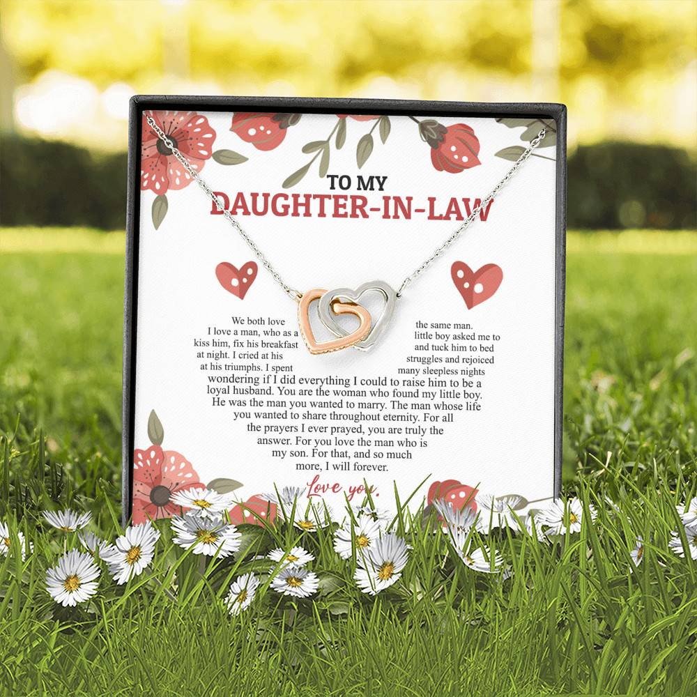 To My Daughter In Law We Both Love The Same Man I Will Forever Love You Joined Interlocking Hearts Necklace