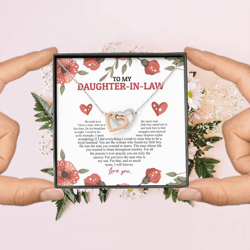 To My Daughter In Law We Both Love The Same Man I Will Forever Love You Joined Interlocking Hearts Necklace