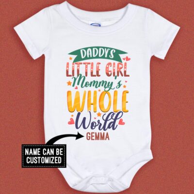 Alternative view of Personalized Daddy's Little Girl Mommy's Whole World Baby Onesie - Toddler Baby Infant Bodysuit