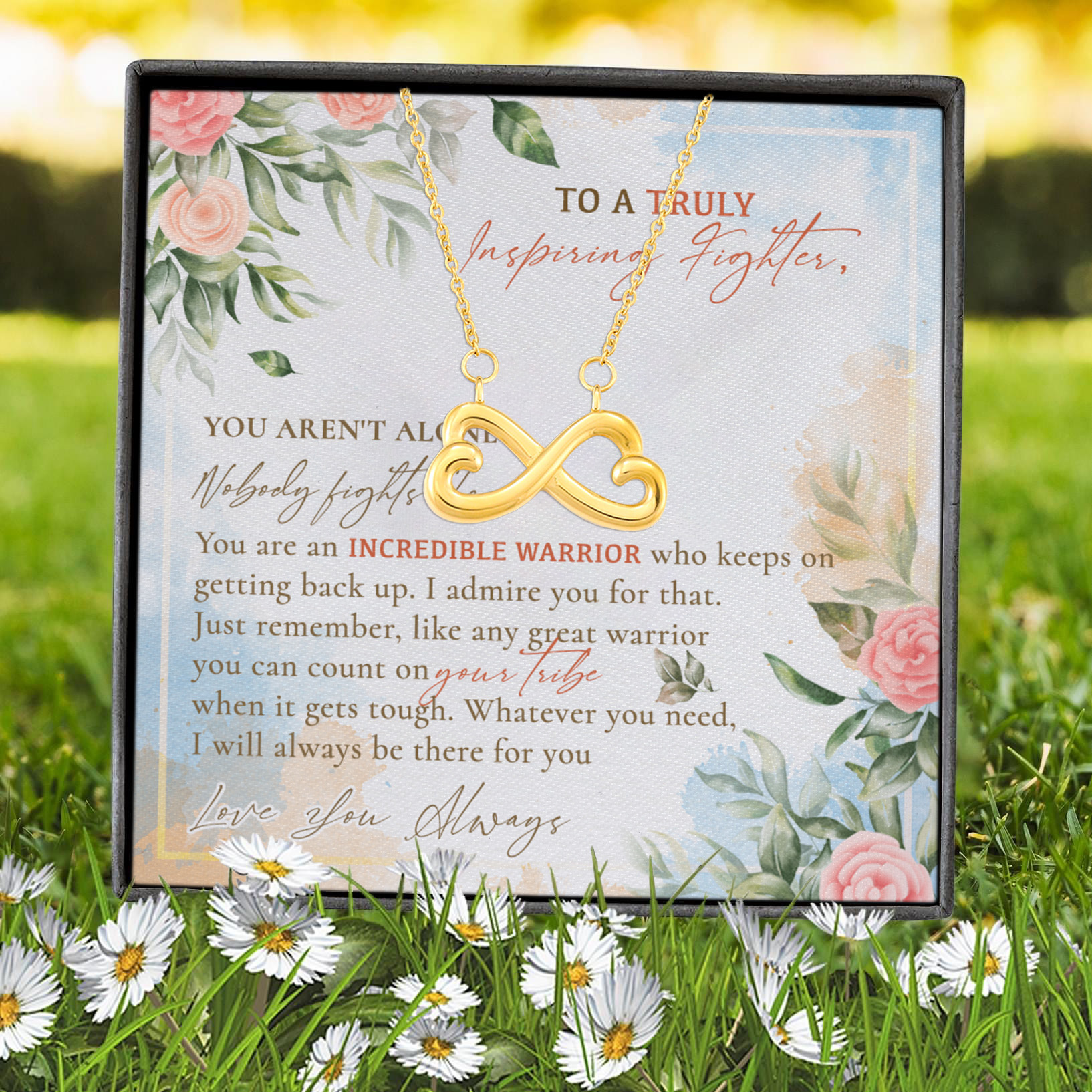 8VT. Truly Inspiring Fighter Cancer Patient Infinity Heart Necklace (Gold) 7
