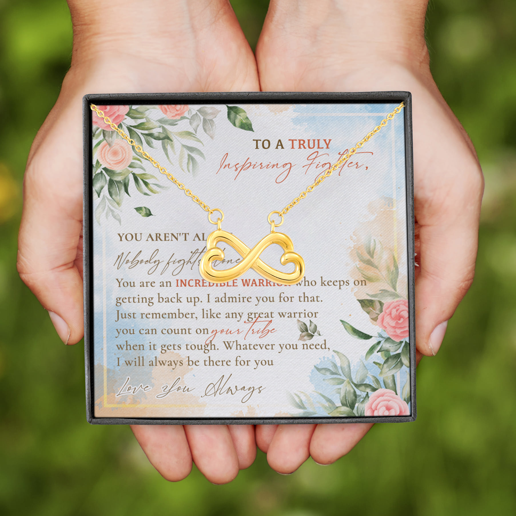 8VT. Truly Inspiring Fighter Cancer Patient Infinity Heart Necklace (Gold)
