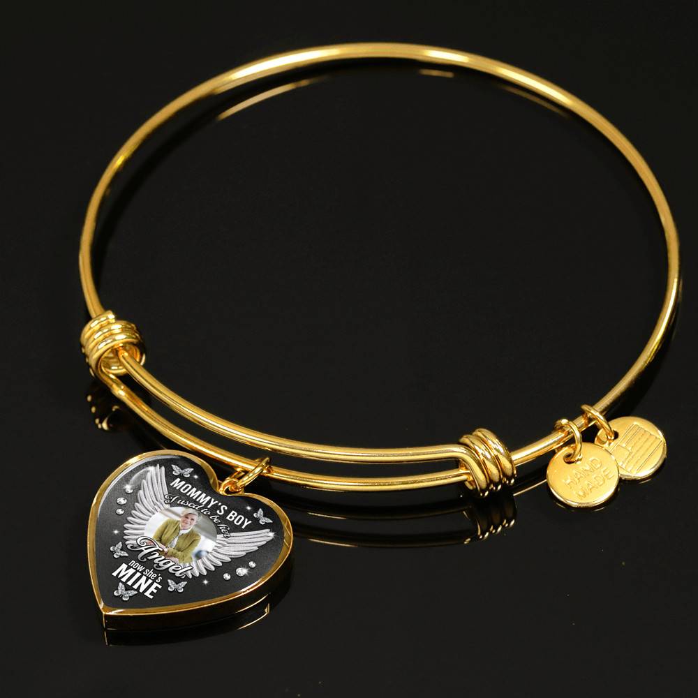 Personalized Photo Mommy Boy's I Used to Be Her Angel Now She Is Mine Memorial Heart Necklace - Bangle - Memorial Gifts