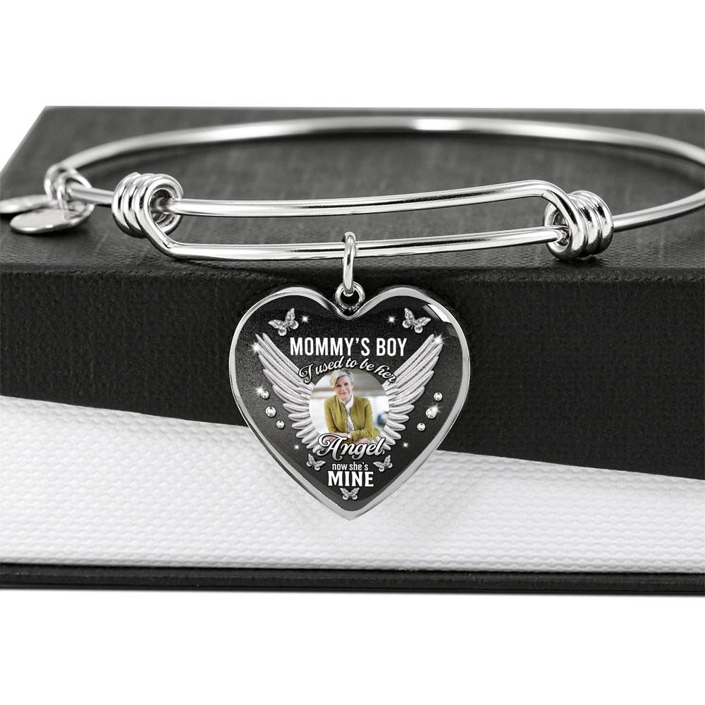 Personalized Photo Mommy Boy's I Used to Be Her Angel Now She Is Mine Memorial Heart Necklace - Bangle - Memorial Gifts