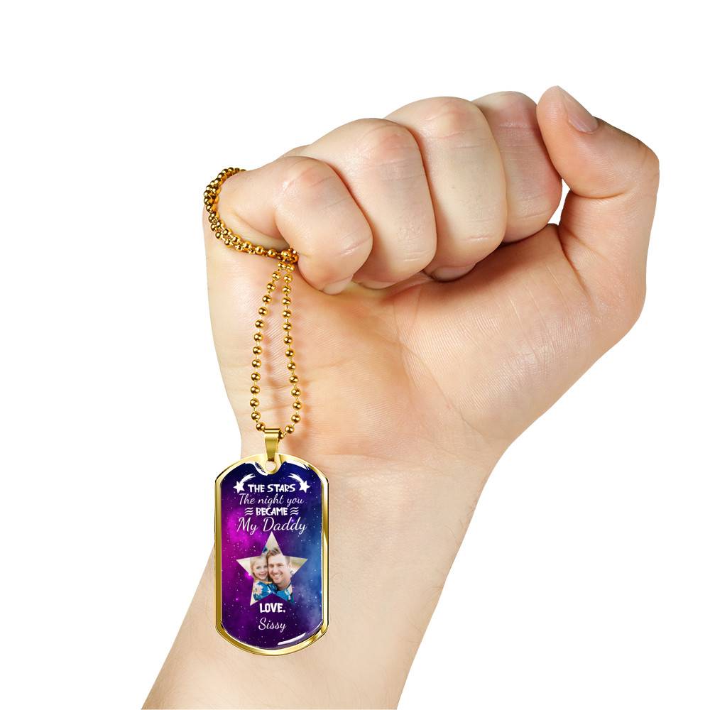 Personalized Photo The Stars The Night You Became My Daddy Dog Tag Pendant Necklace