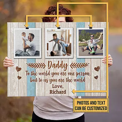Alternative view of Personalized Photo Daddy To Us You Are The World Framed Canvas Prints - Unframed Poster - Wall Art