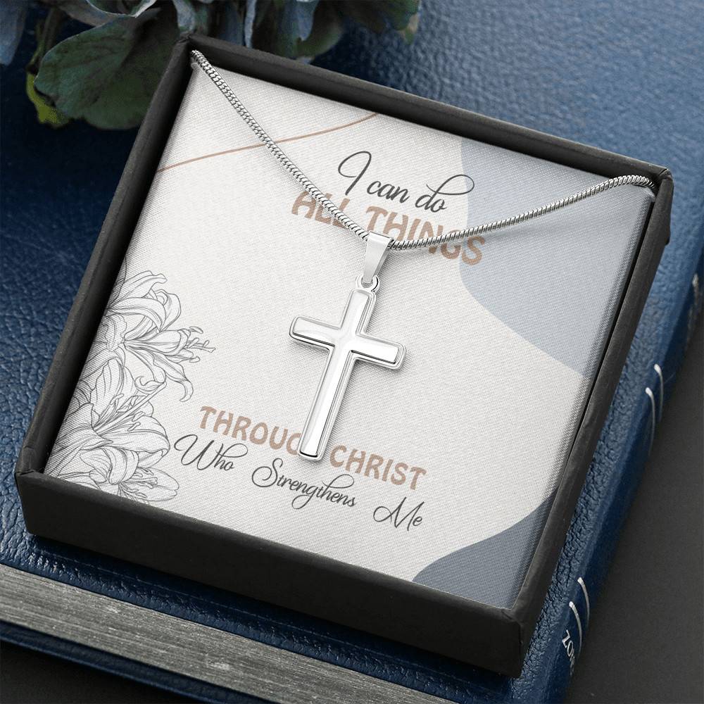 I Can Do All Things Through Christ Who Strengthens Me Artisan Crafted Cross Necklace