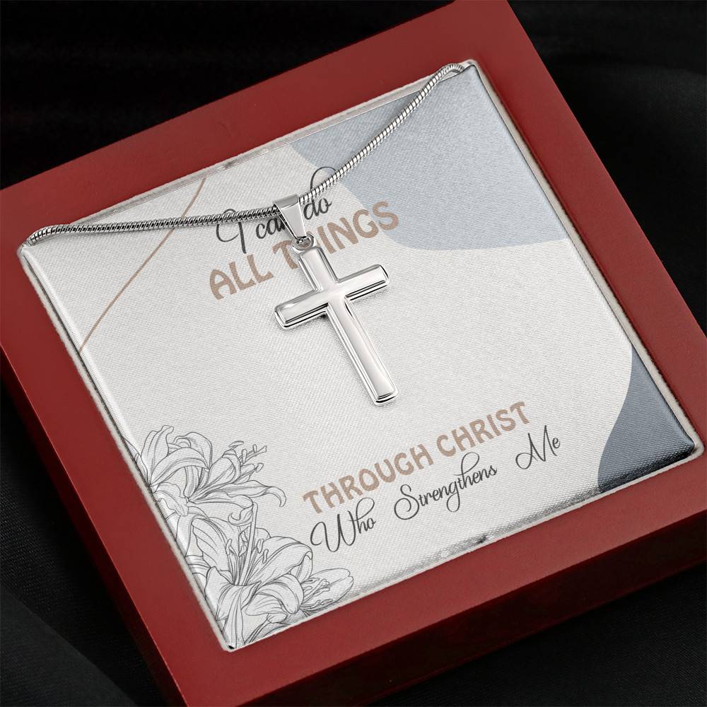 I Can Do All Things Through Christ Who Strengthens Me Artisan Crafted Cross Necklace