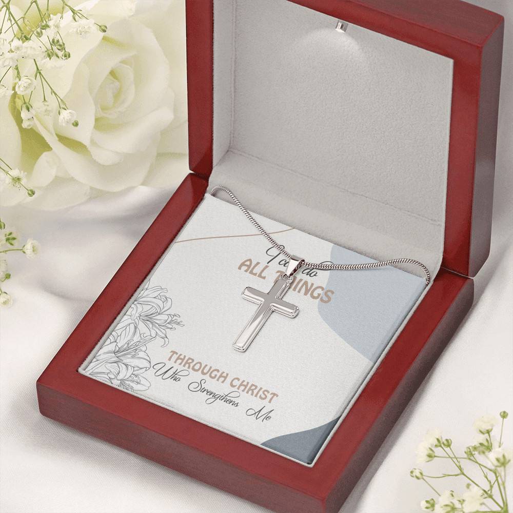 I Can Do All Things Through Christ Who Strengthens Me Artisan Crafted Cross Necklace