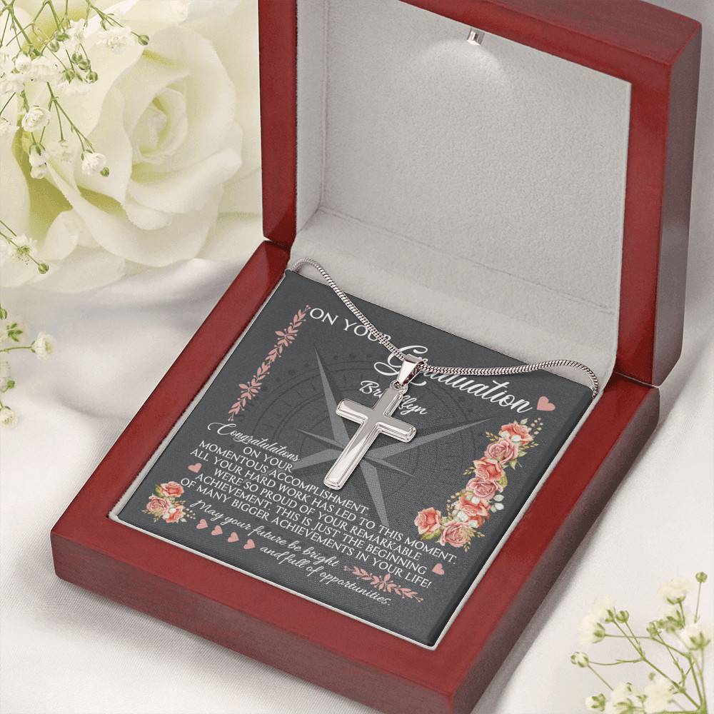 Personalized May Your Future Be Bright And Full Of Opportunities Artisan Crafted Cross Necklace