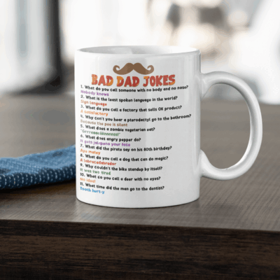 Bad Dad Jokes What Do You Call Someone with No Body and No Nose Ceramic Coffee Mug - Water Bottle