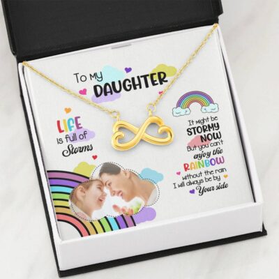 Custom Photo To My Daughter Necklace Ill Always Be by Your Side Infinity Heart Pendant Necklace